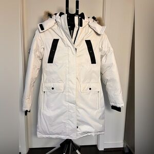 Triple Fat Goose Down Parka Women's Warm Winter Coat in White and Black .